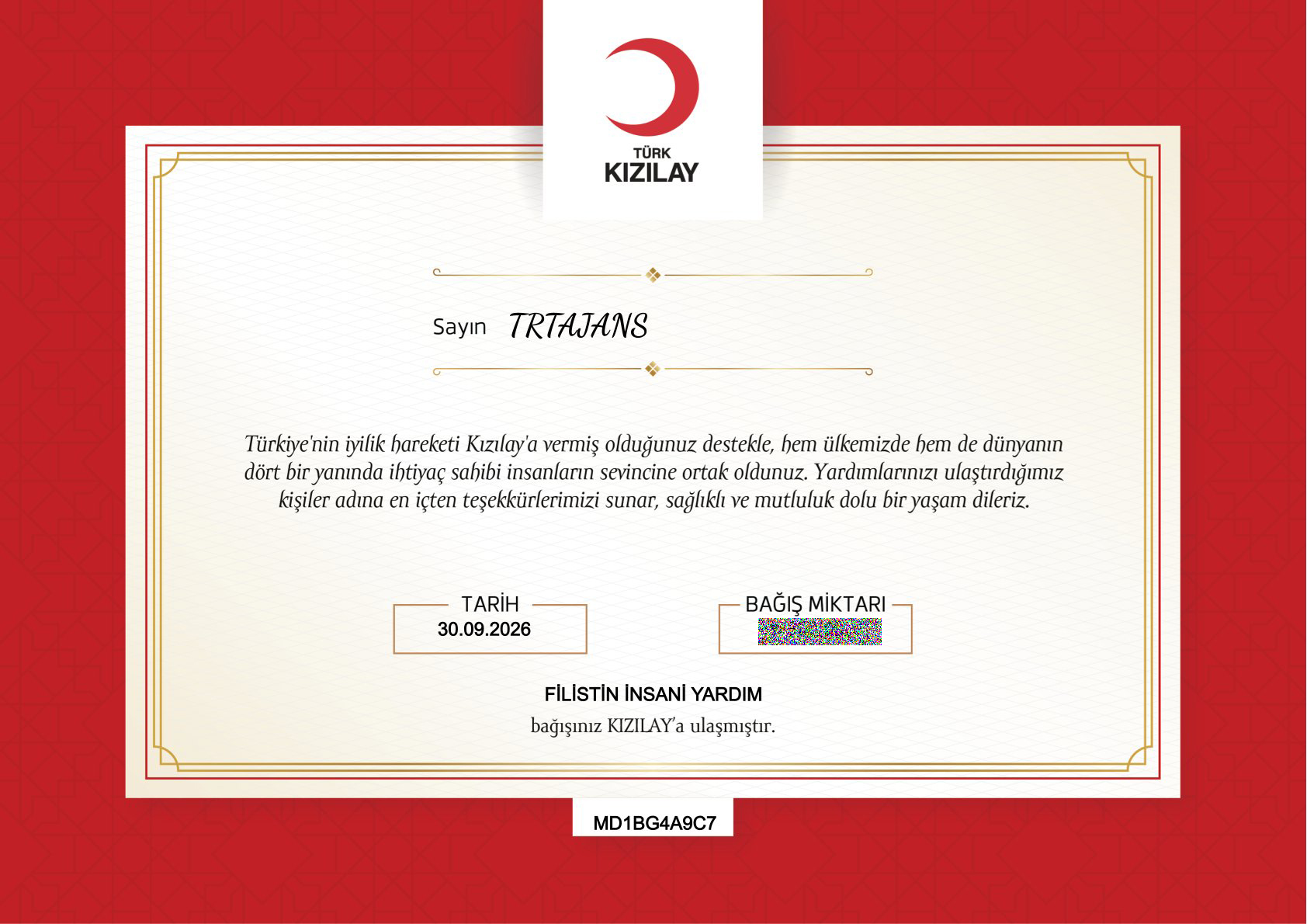 Filistin Bağış Sertifikası